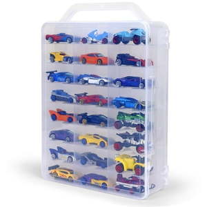 lot 19395 image: Darice Toy Car Storage Case For 48 Cars - Portable Organizer for Hot Wheels  Matchbox Cars - Double Sided  Clear Mini Toy Case With Easy-Carry Handle Cars Storage Box