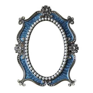 lot 20302 image: Nerien Vintage Vanity Tabletop Mirror, Metal Oval Decorative Makeup Stand, Antique Table Cosmetic, Coquette Countertop Desk Dresser for Home Bedroom Bathroom (Blue, S)