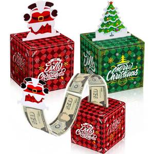 lot 20329 image: Humyoun 1 Set Christmas Money Box for Cash Gift Pull Surprise with 30 Transparent Bags Xmas Cash Gift Boxes for DIY Family Friends Christmas Party(Rooftop Santa Claus and Christmas Tree)
