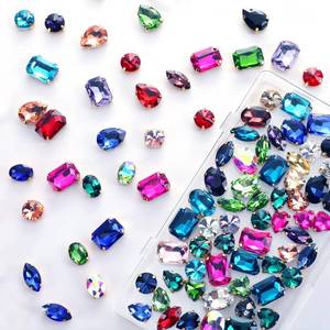 lot 20336 image: 60 Pieces Sew on Rhinestones Mixed Shape Flat Back Sew on Glass Crystals Multicolors Glass Rhinestone Gems Mix Sizes Rhinestone Beads for Craft, Clothing, Garments, Dress, Earrings