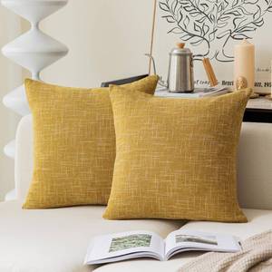 lot 20340 image: Kevin Textile Throw Cushion Cover Faux Linen Home Decorative Hand Made Pillow Cases for Sofa Use, 24x24(2 Pieces, Honey Yellow)