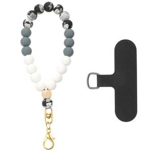 lot 20342 image: Tweruna Silicone Beaded Cell Phone Wrist Strap, Marble Phone Charms Strap, Cellphone Wristlet Bracelet Strap with Tether Tab, Beaded Lanyard Wrist Bracelet for Women