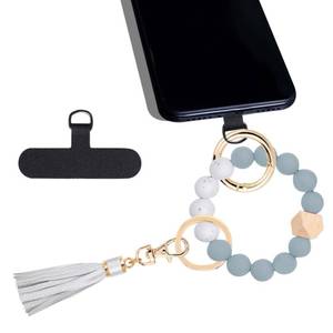 lot 20348 image: Lostars Silicone Beaded Phone Wrist Strap, Phone Bracelet Wristlet with Tether Tab, Hands-Free Wristlet for iPhone (Silvery)
