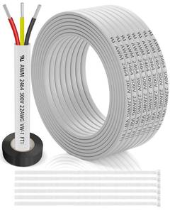 lot 20357 image: 22 Gauge Wire 3 Conductor Electrical Wire 30FT, 22 AWG Flat 3 Wire Cable Tinned CopperPVC FlexibleStranded 223 Cord for Automotive, LED Lighting, 12V 24V Low Voltage Cable, Marine etc.