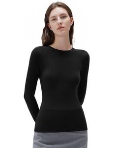lot 20359 image: SUUKSESS Cloud Cashmere Women Crew Neck Fitted Long Sleeve Shirts Basic Knit Going Out Tops (Black, M)
