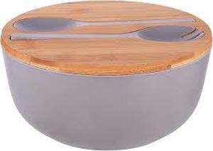 lot 3112 image: Modern Bamboo and Gray Serving Bowl with Spoon