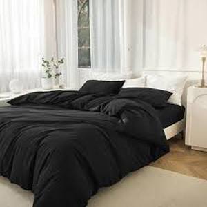 lot 7794 image: JIYUAN 100% Washed Cotton Duvet Cover Set 3 Pieces Queen, 1 Duvet Cover 90x90 Inches(Comforter Not Included) and 2 Pillowcases,Linen Feel Bedding Set Comfy and Breathable,Black