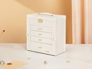 lot 7805 image: Homde White Jewelry Box with Gold Hardware