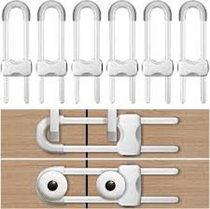 lot 8494 image: Cabinet Locks Baby Proofing,Child Proof Cabinet Locks,6 Pack Adjustable U Shaped Baby Proofing Cabinets,Child Locks for Cabinets and Drawers (White)