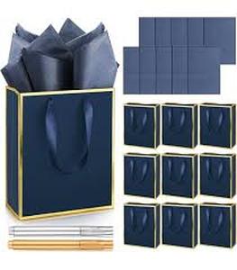 lot 12324 image: 12 Pack DIY Metallic Paper Thank You Gift Bags With Handles, Tissue Paper and Painting Pens, 9x7x3 5 Senses Gift Bags With Labels for Him and Her, Suitable for Birthdays, Weddings, Baby Showers, Holidays and Other Occasions (Navy Blue, Gold)