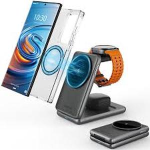 lot 12346 image: 3 in 1 Magnetic Charging Station for Samsung, Mag-Safe Wireless Charger for Samsung Galaxy S25 UltraS24S22Buds, One-Click Ejection Watch Charger for Galaxy Watch Ultra76 Travel Essentials