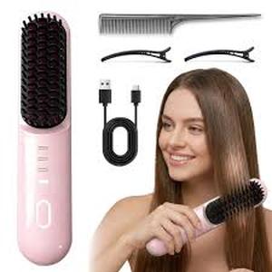 lot 12347 image: Go Brush Pro 2026 Hair Straightener Brush 300 Million Negative Ionic Portable Hair Straightener Comb for Women with 4 Temps Fast Heating MCH Ceramic Coating Smooth Frizz Hair Light Pink