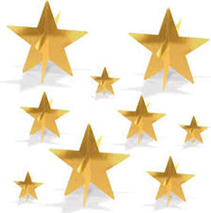 lot 14269 image: Beistle Gold 3-D Foil Star Centerpieces, 9-Count �� Metallic Starry Table Decorations in 3 Sizes for New Year��s Eve, Awards Night, Graduation, Hollywood Party, Anniversary and Celebration Events