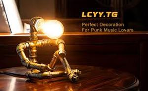 lot 14272 image: LCYY.TG Music Guitar Table Lamp,Steampunk Table Lamp,Retro Guitars Steampunk lamp,Cool Industrial Metal Tube Robot Lamp Gifts for Music Lovers