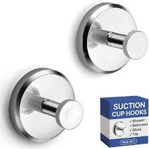 lot 14288 image: Bntuk Suction Cup Hooks for Shower, Bath Robe Looafh Hook for Hanging - 2 Pack, Chrome