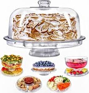 lot 15649 image: Cake Stand with Dome Cover, 6-in-1 Multi-Purpose Use, Cake Stand with Lid, Serving Platter, Punch Bowl, Desert Platter and More, BPA Free