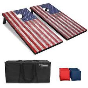 American Flag Cornhole Game Set by Terraen *one has a crack, no bean bags included*