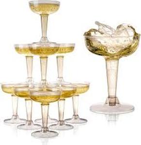 lot 19402 image: Acellegic Set of 24 Plastic Champagne Coupe Glasses with Bow 7 oz Gold Champagne Tower Set Stackable Acrylic Ribbed Martini Glasses Cocktail Coupe Cup for Wedding Birthday Party Bar(Bowknot,White)