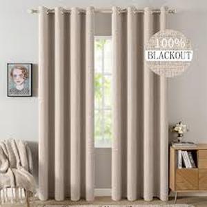 lot 19410 image: MIULEE Linen Texture Curtains Soild 100% Blackout Thermal Insulated Natural Beige Grommet Room Darkening Curtains & Drapes for Living Room Bedroom Nursery 42 x 90 (2 Panels)