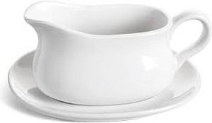lot 19414 image: LE TAUCI 17oz Gravy Boat, Ceramic Sauce Boat for Salad Dressings, Creamer, Broth, Black Pepper, Set of 1, Arctic White, Bee Pattern
