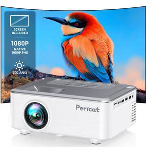 Projector with WIFI and Bluetooth, Outdoor Projector with 100â Screen, Pericat 200 ANSI 1080P HD Movie Projector with Built-in 15W Speaker, Compatible with Smartphone, TV Stick, XBox, USB, HDMI, PC