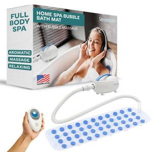 lot 3126 image: SereneLife Bubble Bath Mat, Bathtub Mat with Air Massage and Remote Control, Waterproof, Non-Slip, Adjustable Bubble Intensity, Aroma Diffuser, 47x14.2 Inch Full Body Spa Massager