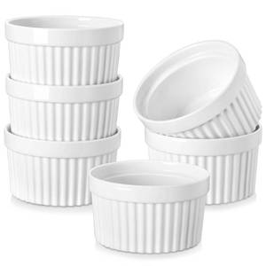 lot 3132 image: MALACASA Ramekins 12 oz Oven Safe, Porcelain Creme Brulee Ramekins Pudding Custard Cups Large Ceramic Souffle Dishes Ramakan Ramiken Ramicans Baking Bowls Set of 6, White, Series RAMEKIN-DISH ONE IS BROKEN