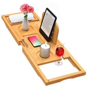 lot 3137 image: Premium Bamboo Bathtub Tray Caddy - Bath Tub Tray Table for Bathtub - Bath Caddy Tray for Bathtub, Expandable Size, Fits Most Bath Tubs