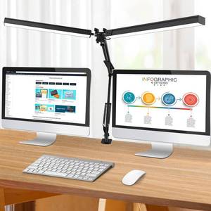 lot 3139 image: JOSTIC LED Desk Lamp with Clamp, Super Bright Double Head Task Light, 5 Color Modes, 10%100% Dimmable Brightness, Modern Swing Arm Workbench Light