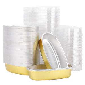 lot 3146 image: Beasea Mini Cake Pans with Lids, 100 Pack 6 Inch 350ml 12oz Disposable Aluminum Oval Small Cheesecake Loaf Bread Mold Tins Oven Baking Pans for Party Wedding Business - Gold