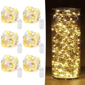 lot 4044 image: 6 Pack Fairy Lights Battery Operated 7ft 20 LED Mini String Lights Twinkle Lights Silver Wire Firefly Starry Moon Lights for Mason Jars Wedding Party Christmas Centerpiece Table Decorations,Warm White