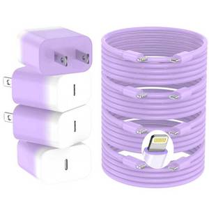 lot 4048 image: GREPHONE iPhone Charger Fast Charging,20W PD USB C Wall Charger 4 Pack with 6FT Fast Charging Cable - Fast Charger for iPhone 1414 Pro Max1313 Pro1212 Pro1111 ProXS, iPad(Purple)