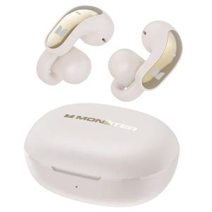 lot 4054 image: Monster Open Ear AC228 Wireless Headphones, Clip-On Earbuds, Adaptive Comfort, Immersive Audio, Bluetooth 6.0 Open Ear Earbuds with ENC Clear Call, 30H Playtime, IPX5 Water Resistant - White