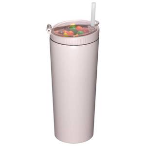 lot 4076 image: JIVILILM Snack tumbler with lid and straw, stainless steel insulated 2-in-1 travel coffee mug, water bottle with snack cup (Pink Beige, 22, ounces)