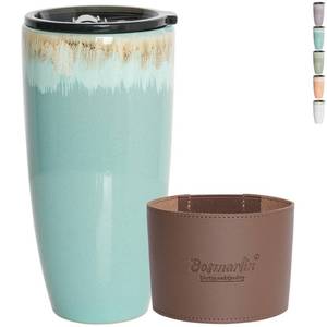 lot 4078 image: Bosmarlin Ceramic Travel Coffee Cup with Lid, 21 oz, Portable Coffee Mug for Car Cup Holder, Microwave Safe, Reactive Glaze (Peacock Blue)