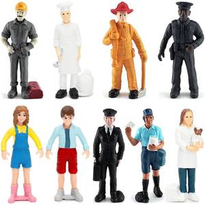 lot 4079 image: ONEST 9 Pieces Little People Figurines Hand Painted People Action Figures Toys Realistic Detailed Policeman Pilot Fireman Mailman Chef Figurine Model Toys for Kids Toddlers