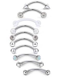lot 4084 image: Jenxnjsjo 16g 8mm Eyebrow Rook Snug Vertical Labret Lip VCH Snake Frog Eyes Anti Tragus Christina Daith Earrings Belly Button Ring Bridge Hood Surface Curved Barbell Piercing Jewelry for Women Men