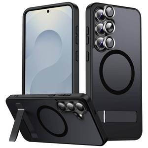 lot 4087 image: LEKEVO Magnetic for Samsung Galaxy S25 FE Case Compatible with MagSafe, 3-Way Kickstand, Camera Lens Protector, Wireless Charging Translucent Matte Slim Shockproof Hard Back Phone Cover, Black