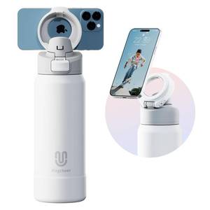lot 4090 image: Magcheer Insulated Magnetic Water Bottle - Reusable Stainless Steel Bottle with MagSafe Compatible Phone Holder - Keeps Cold for 24 Hours - Perfect for Gym, Sports, and Travel - White 32oz