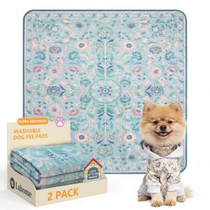 lot 4094 image: Lahome Washable Reusable Pee Pads for Dogs - Blue Botanical Floral 2 Pack Puppy Pads, Super Absorbent & Waterproof Dog Training Mats for Potty & Crate - Leakproof with Non-Slip Backing (24x24)
