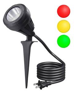 lot 4097 image: DEWENWILS 120V LED Outdoor Spotlight, 3 Extra Lenses (Red Green Yellow), 5.5W 5000K Plug in Spotlight, Waterproof Landscape Light for Yard, Tree Flag, Holiday, 5FT Extension Cord, UL Listed