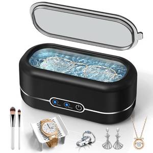 lot 4100 image: Miorcols Ultrasonic Jewelry Cleaner, 48KHz Jewelry Ultrasonic Cleaner Machine for All Jewelry, Glasses, Rings, Retainers, Watch Strap, Dentures, 304 Stainless Steel 12oz Cleaning Pod - Black