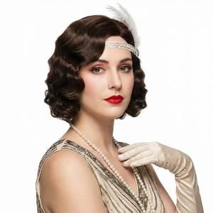 lot 4101 image: R REEWES FASHION HAIR Long 1920s Vintage Wig, Brown(Middle length), Curly, Synthetic Fiber, Heat Resistant, WIG, WigsVintage