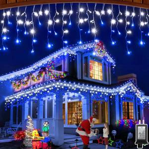 lot 4110 image: 60FT 612 LED Outdoor Christmas Lights - 136 Ice Drops, 12 Pro Modes with Timer Memory & Brightness, Waterproof Hanging Ice String Light for Holiday Wedding Garden Fence House Decor (Blue & White)