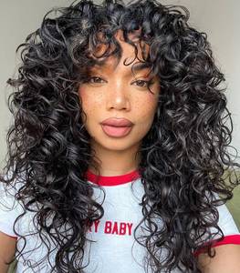 lot 4114 image: GKtineke-Curly-Wig Big-Curly-Wigs-for-White-Black-Women 20 Inch- Long-Curly-Afro-Wig-with-Bangs Synthetic-Hair-Replacement-Wigs-for- Cosplay and Daily (Natural Black)