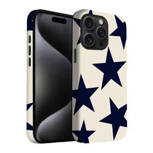 lot 4125 image: Yuzbira for iPhone 15 Pro Case  Beige Navy Blue Stars  Slim Drop Protection Design