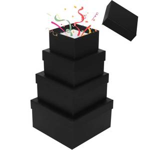 lot 4130 image: NOVELTYBOXUSA Nesting Gift Boxes with Lids 4 Pack,Fancy Square Rigid Gift Boxes for Present Black Stackable Gift Packing Boxes For Groomsmen Proposal Wedding Birthday Baby Showers