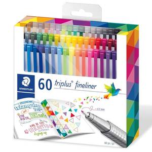 lot 4136 image: STAEDTLER triplus Fineliner Felt-Tip Pen Set 60pcs �� 0.3mm Assorted Colors - Water-Base Ink - Ergonomic Triangular Shape - Coloring, Writing, Journaling & Drawing - For Classroom, Home or Office