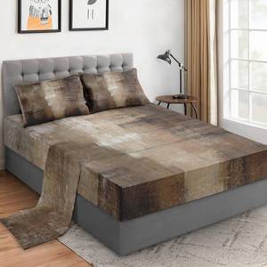 lot 4144 image: WeCozy Queen Size Bed Sheet Sets with Pillowcases, Brown Grey Painting 4 Pcs Soft Microfiber Bedding for Kids and Adults, Beige Contemporary Flat, Fitted Sheet for Bedroom Bed Decor