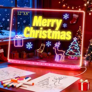 lot 4440 image: LED Note Board with Colors, 11.8 x 7.9 Led Drawing Board Acrylic Dry Erase Board with Light, Light Up Message Board with Stand, 7 Markers and Soft Cloth, for Home Office Kitchen Christmas Decor